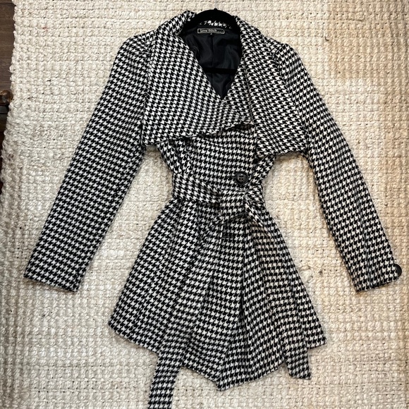 Houndstooth Black and White Peacoat | Love Stitch | Size L - Picture 1 of 9